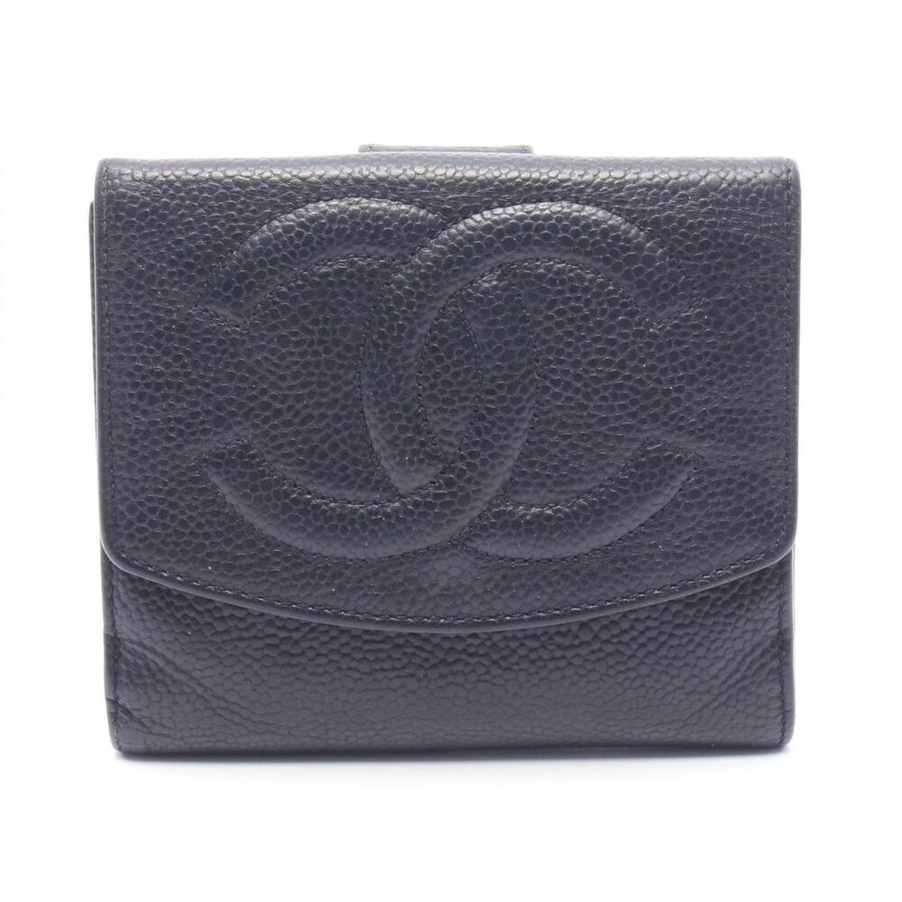 Chanel Coco Mark Bi-fold Wallet, Caviar Leather (Grained Calfskin), Women's, ...